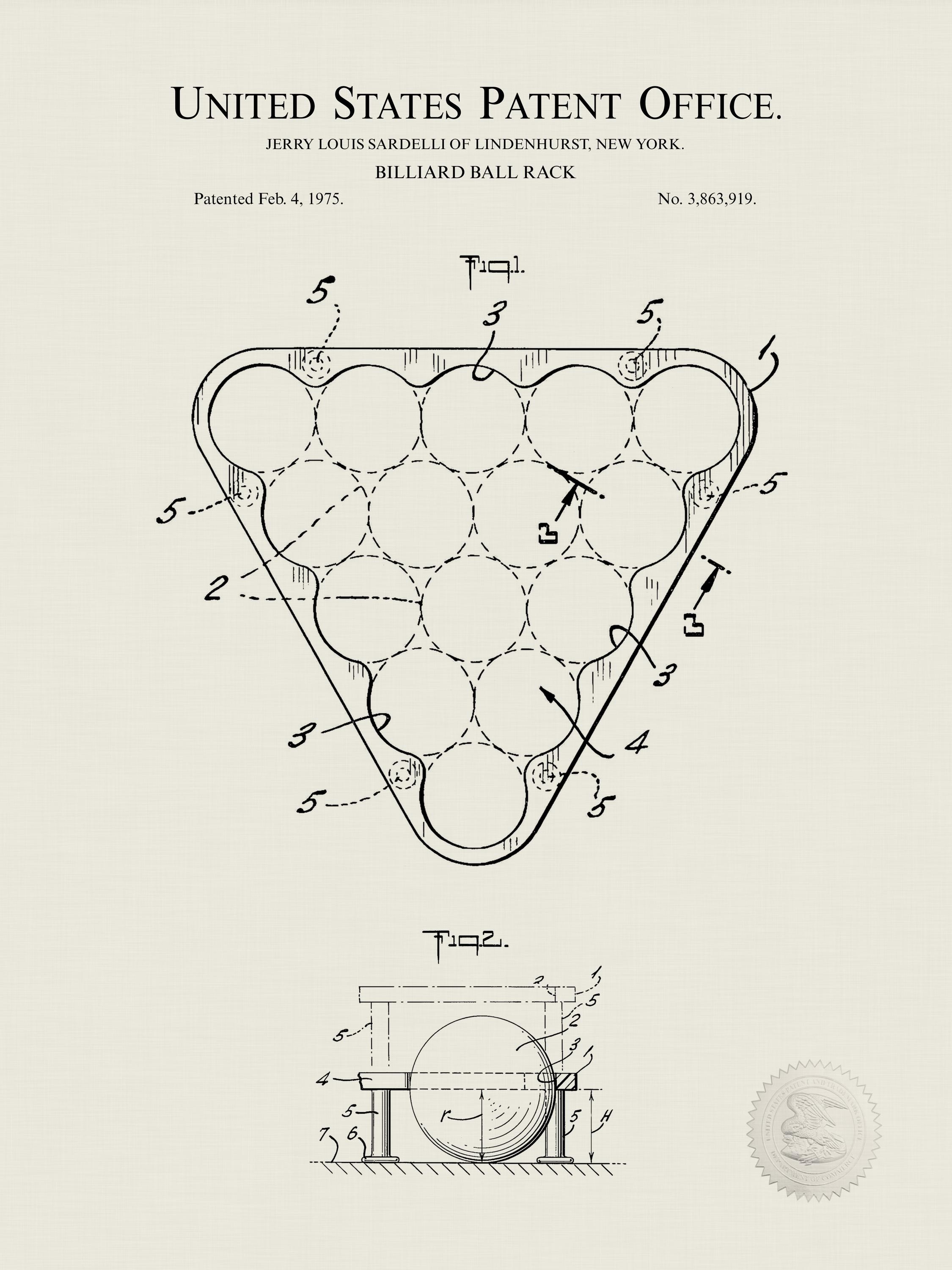 Vintage Billiard Decor | 1873-1879 Pool Table, Cue, Rack Patents | Game ...