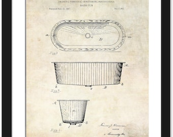Classic Bathroom Decor | 1887 Bathtub Patent | Spa-Inspired Washroom Art | Vintage Bath Tub Wall Art | Available as Print or Framed