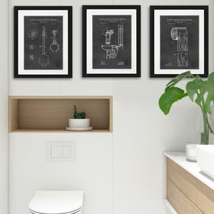 Bathroom Essentials Patents | 1891 Toilet Paper, 1892 Water Closet, 1988 Toilet Plunger | Vintage Bathroom Decor | 4 Print Set