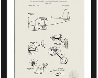 Aircraft Patent Design | 1964 A.W. Mooney for Lockheed Aircraft Patent | Gift for Aviation Enthusiasts | Vintage Airplane Wall Art