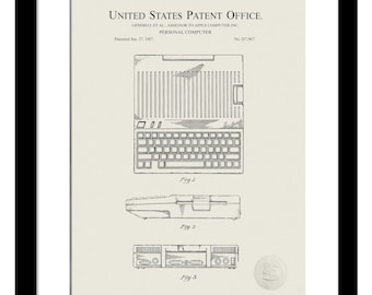 May include: A black and white patent drawing of a personal computer. The drawing shows the computer's keyboard, screen, and disk drive. The patent number is 287,967 and the date is January 27, 1987.