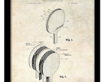 Table Tennis Bat Print | 1982 Table Tennis Patent Art | Ping Pong Wall Decor | Gift for Ping Pong Players | Game Room Art"