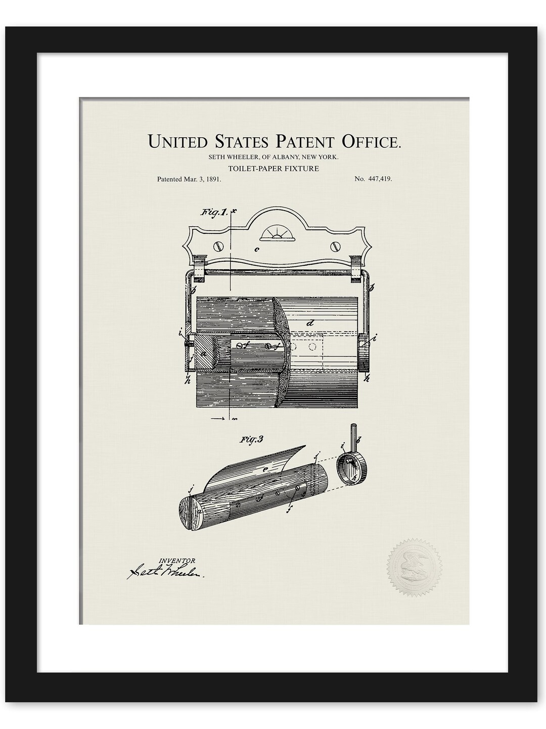 Vintage Bathroom Decor | 1891 Toilet Paper Fixture Patent | Retro ...