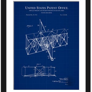 May include: A blueprint of the Wright brothers' flying machine patent, dated December 29, 1914. The patent number is 1,122,348. The blueprint shows a detailed diagram of the aircraft with numbered parts.