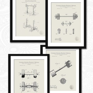 Vintage Gym Equipment Patent Set | Barbell, Dumbbell & Rack Prints | Gift for Trainer or Athlete | Home Gym Wall Art | Retro Strength Decor