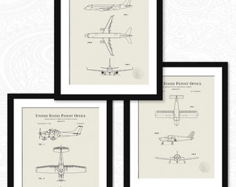 Classic Commuter Plane Collection | Prints of Cessna 172, Piper and Embraer Patents | Pilot & Flight Enthusiast Gift | Aviation Decor