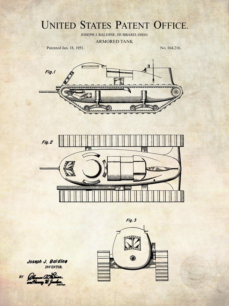 Vintage Armored Tank Design | 1951 Baldwin Tank Patent by Joseph J ...