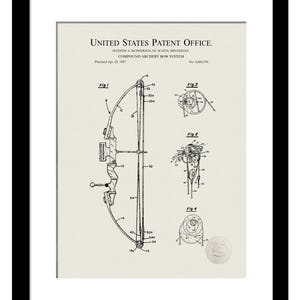 Compound Archery Bow Patent | 1987 Bow Design by Mathew McPherson | Unique Gift for Archers | Rustic Decor for Archery Enthusiasts