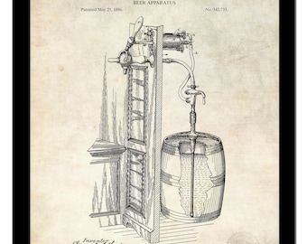 Early Brewing Decor | 1886 Beer Tap Patent | Vintage Pub Wall Art | Home Bar Decor | Gift for Beer Enthusiast | Man Cave Art