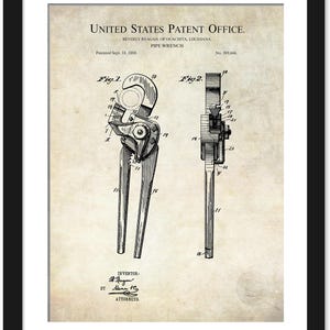 Vintage Pipe Wrench Design | Print of 1888 Tool Patent | Plumber Wall Art | Industrial Workshop Decor | Fun Gift for Plumber