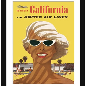 Sunny California Beach Art | Reproduction of 1950s Vintage Beach Poster | Gift for Beach Lover | Home Wall Decor | Vibrant California Decor