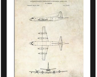Vintage Aircraft Art | 1962 Lockheed P-3 Orion Patent Reproduction | Gift for Aviation Enthusiasts | Historic Airplane Wall Decor