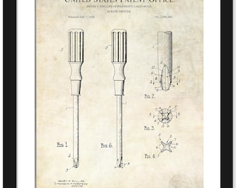 Antique Tool Print | 1936 Phillips Screwdriver Design Patent | Gift for Mechanics | Workshop Wall Art | Vintage Tool Decor