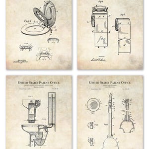 Unique Bathroom Wall Art | Vintage Patents of Toilet Paper Roll, Water ...