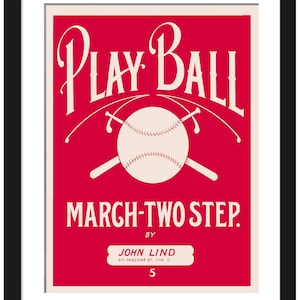 Jouez à la balle | Reproduction de la pochette d'une partition de baseball de 1936 | Cadeau pour les amateurs de baseball | Décoration murale nostalgique | Décoration américaine