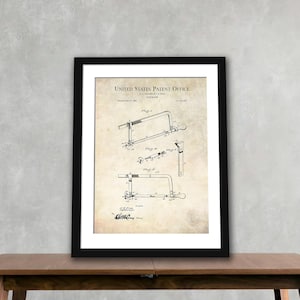 Vintage Hacksaw Print | 1904 Tool Patent | Carpenter & Mechanic Wall Art | Industrial Workshop Decor | Gift for Tradesman