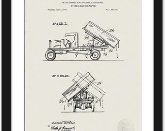 Vintage Dump Truck Design | Print of 1934 Dumper Patent | Gift for Contractor | Kid’s Room Wall Decor | Gift For Truck Driver