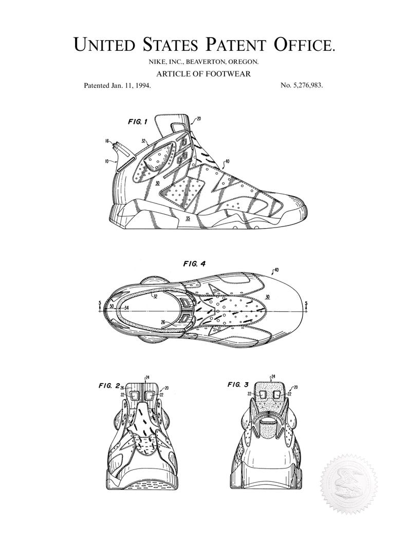 Vintage Basketball Design Print | 1994 Nike Sneaker Patent | Sports Decor for Home or Office | Gift for Basketball Enthusiast