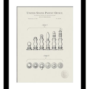 Classic Chess Decor | 1966 Chess Set Patent | Timeless Strategy Game Art | Gift for Chess Lovers | Sophisticated Home Decor