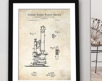 Vintage Microscope Art | 1885 Microscope Patent | Perfect Gift for Scientists | Laboratory Wall Decor | Educational Science Art