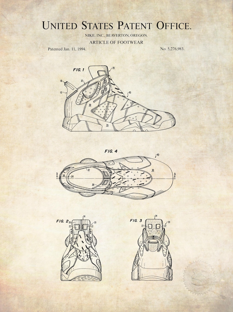Vintage Basketball Design Print | 1994 Nike Sneaker Patent | Sports Decor for Home or Office | Gift for Basketball Enthusiast