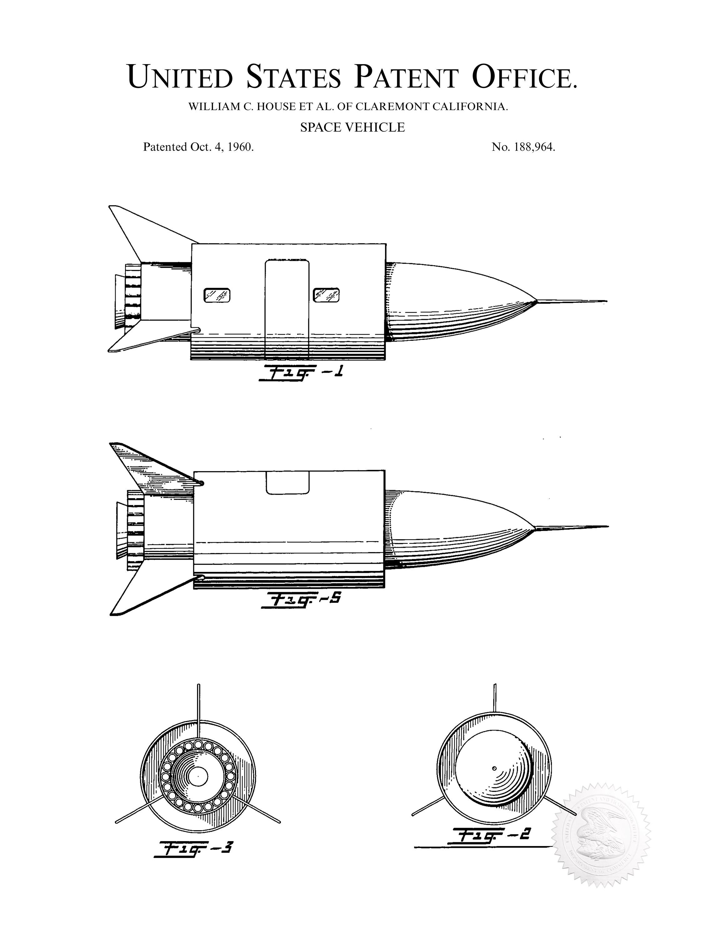 Retro Space Rocket Design | 1960 Spacecraft Patent | Vintage Rocketship ...