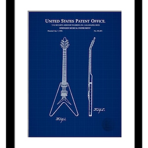 1958 Gibson Flying V Guitar Patent | Classic Guitar Design Art Print | Perfect Decor for Music Rooms | Iconic Gibson Patent Art&quot;
