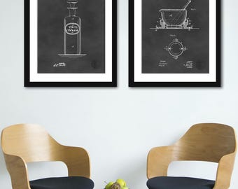 Vintage Pharmacy Decor | 1876 Druggist Shelf Bottle & 1887 Druggist’s Mortar Patents | Gift for Pharmacists | 2 Print Set