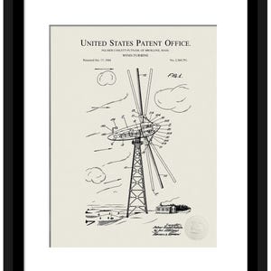 Wind Turbine Design | 1944 Wind Turbine Patent | Vintage Turbine Art | Gift for Engineers | Classic Wall Decor