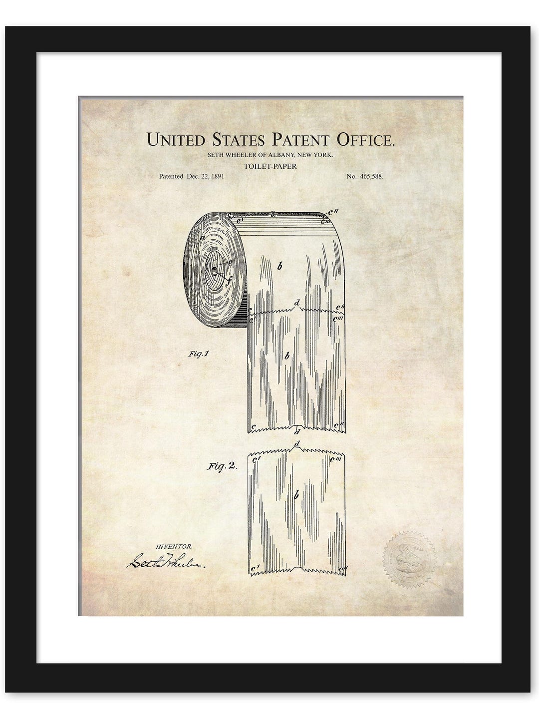 Vintage Bathroom Art | 1891 Toilet Paper Patent | Unique Bathroom Decor ...