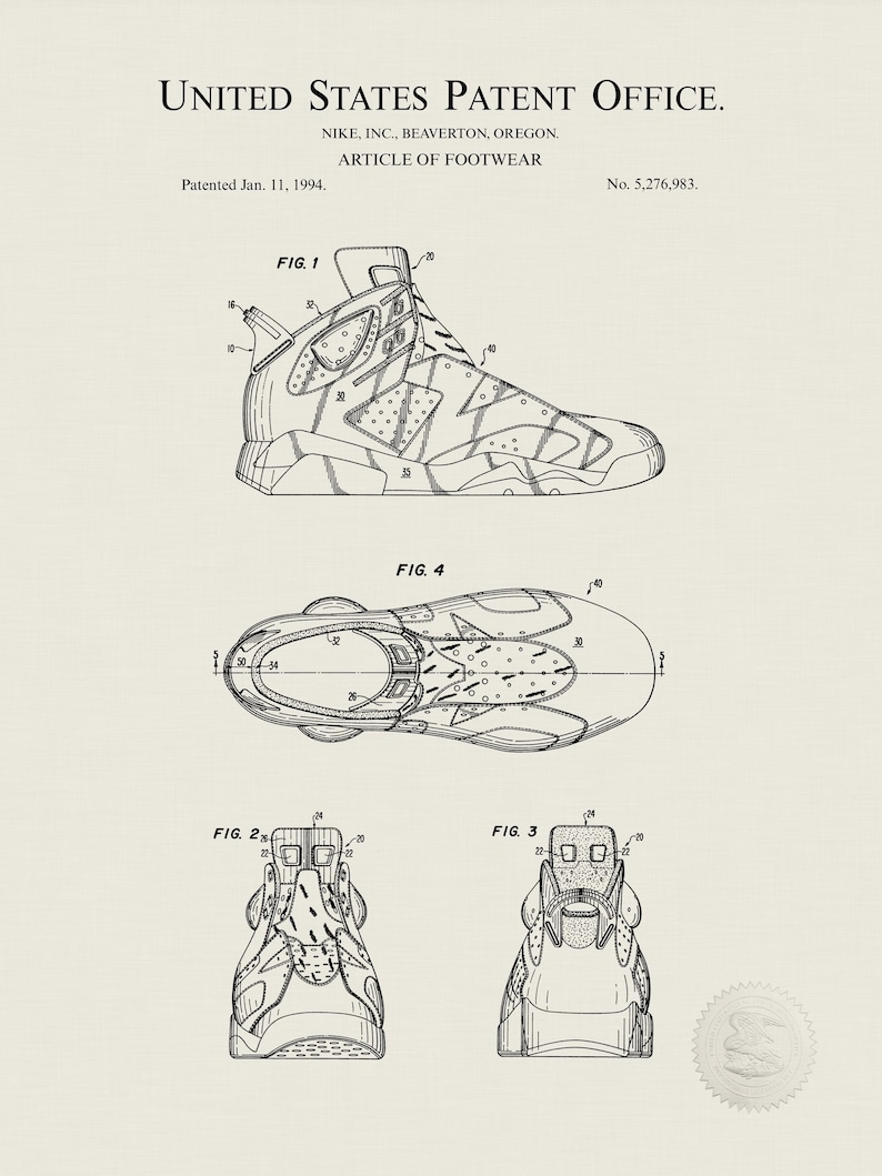 Vintage Basketball Design Print | 1994 Nike Sneaker Patent | Sports Decor for Home or Office | Gift for Basketball Enthusiast