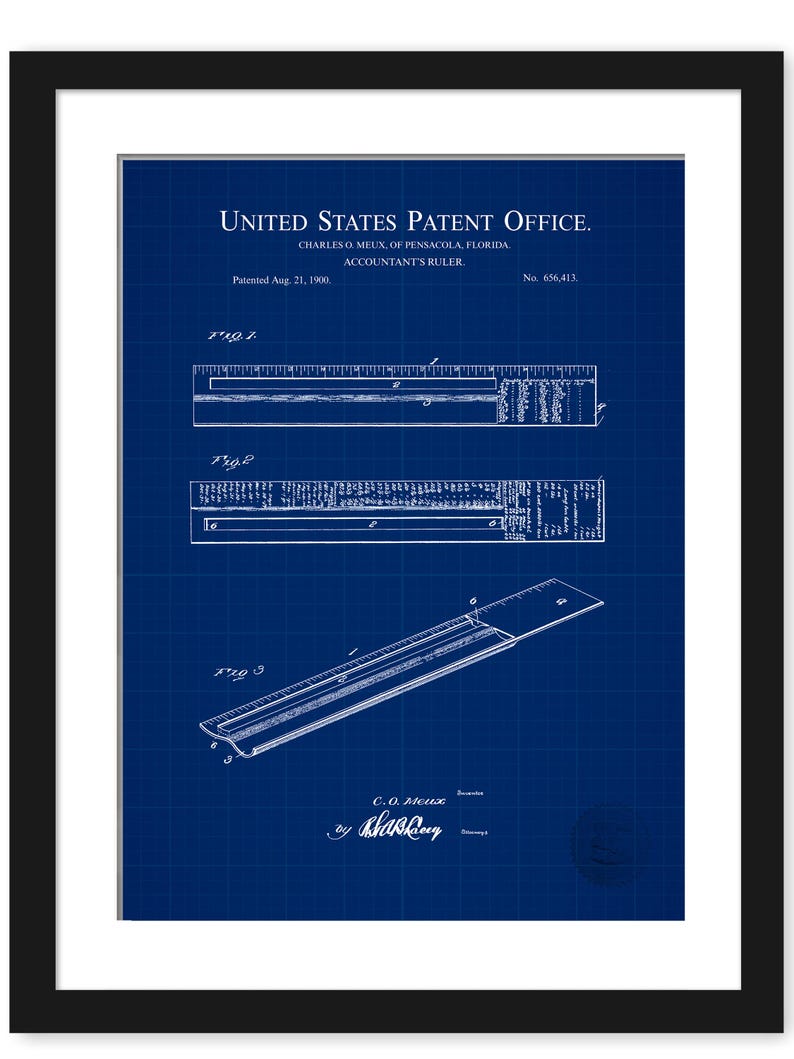 Vintage Office Decor | 1900 Accountant's Ruler Patent | Gift for ...