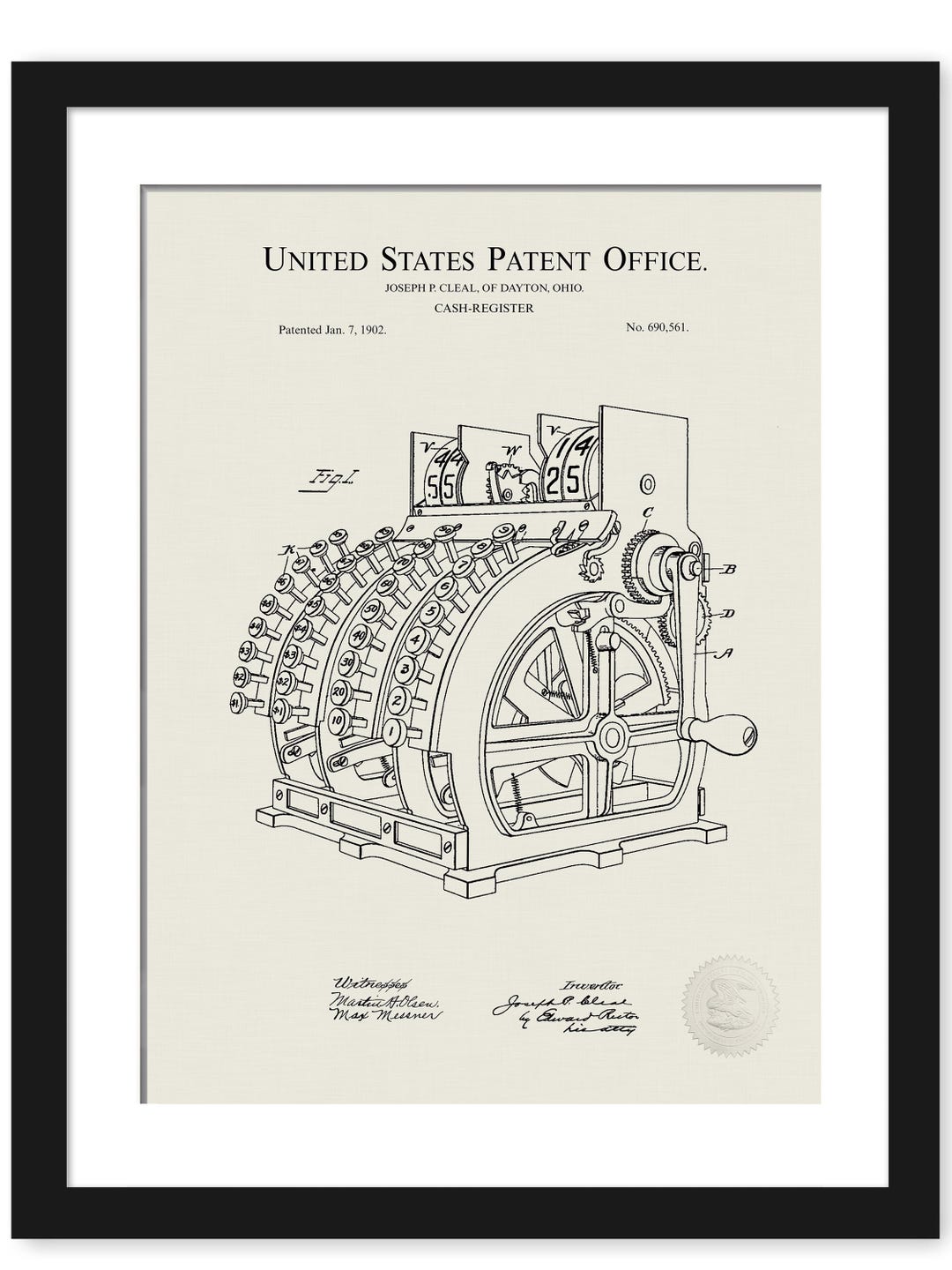 Vintage Cash Register Design | 1902 Cash Register Patent | Unique ...