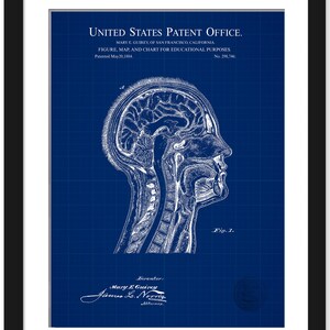 décoration vintage d'anatomie | Brevet de 1884 sur le cerveau et la carte éducative | Cadeau pour étudiants en médecine | Décoration murale scientifique | Art du bureau du médecin