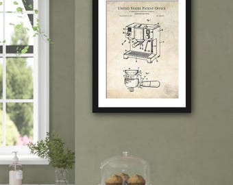 Espresso Machine Patent Art | 1987 Coffee Maker Print | Modern Cafe Wall Decor | Gift for Baristas | Kitchen Coffee Art | Coffee Lover Gift