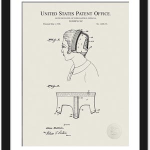 Early Nurse Cap Design | Print of 1928 Nursing Headwear Patent | Gift for Nurse | Medical Office Wall Art | Medical Clinic Decor