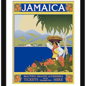 Tropical Jamaica Travel Art | Reproduction of 1910 Steamship Poster | Gift for Island of Jamaica Lover | Home Wall Decor | Seaside paradise
