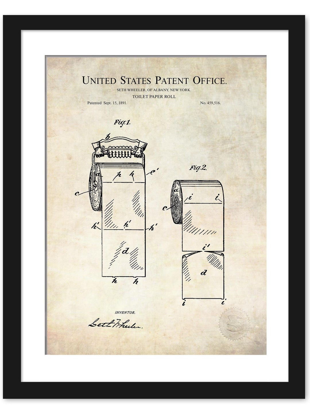 Antique Bathroom Art | 1891 Toilet Paper Roll Patent | Classic Washroom ...