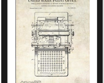 Vintage Office Decor | 1912 Adding Machine Patent | Gift for Accountants | Retro Office Art | Unique Calculator Decor