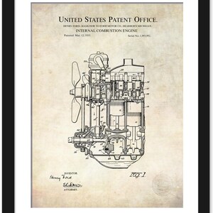 May include: Black and white line drawing of a patent for an internal combustion engine. The patent is titled "Internal Combustion Engine" and was patented on March 12, 1935. The patent number is 1,993,992. The inventor is Henry Ford.