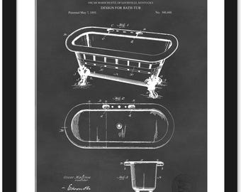 Vintage Bathroom Decor | 1895 Clawfoot Bathtub Patent | Antique Bath Tub Wall Art | Classic Washroom Decor | Available as Print or Framed
