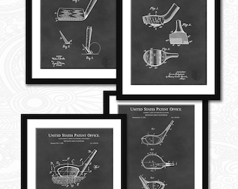 Vintage Golfing Decor | Early Golf Club Patents | 4 Print Set | Unique Gift for Golfer | Sports Room Wall Art | Golf Wall Art