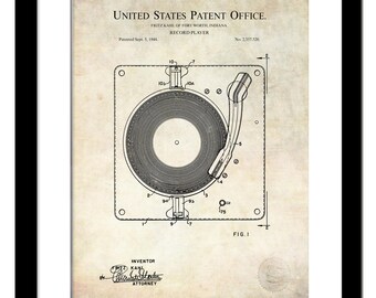 Vintage Record Player Print | 1944 Turntable Design Patent | Unique DJ Decor | Gift for Music Lovers | Retro Vinyl Wall Art