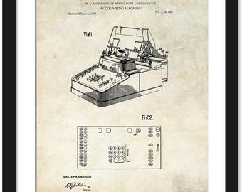 Accounting Machine Patent Print | 1944 Vintage Office Calculator Art | Financial Decor for CPA or Bookkeeper | Retro Tax Prep Gift