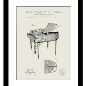 Vintage Grand Piano Print | 1937  Piano Patent | Unique Music Room Decor | Gift for Pianists and Music Enthusiasts | Classic Instrument Art