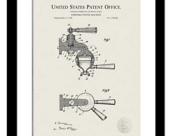 Vintage Espresso Machine Art | 1930 Patent Print | Coffee Bar Wall Decor | Gift for Baristas | Italian Cafe Art | Antique Brewing Design