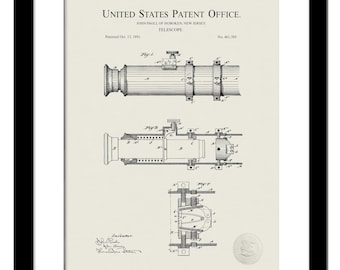 Antique Telescope Print | 1891 Astronomy Patent | Art for Science Room | Gift for Stargazers | Nautical Decor