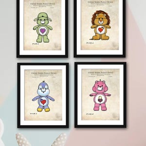 Classic 80's Animation Figures | Set of 4 | Prints of 1987 Toy Patent | Animation Memorabilia | Nursery Art Collection | Digitally Colored