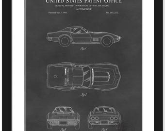 Classic American Sports Car Design | 1968 General Motors Patent | Retro Automotive Wall Art | Gift For Corvette Fan