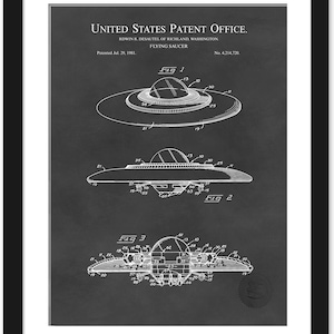 Retro Flying Saucer Patent Print | 1981 UFO Concept Art | Futuristic Spacecraft Design | Unique Wall Art for Sci-Fi Fans | STEM Gift Idea